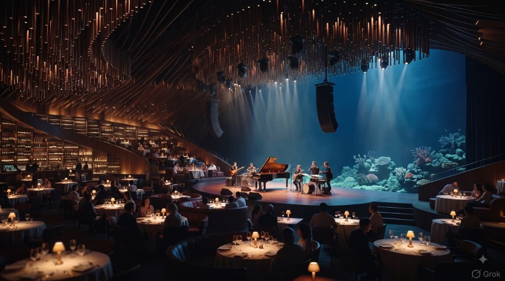 Overview of the Moho performance hall and marine aquarium sanctuary